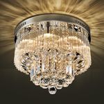 Saint Mossi 9 Lights Chandelier Modern K9 Crystal Raindrop Lighting Flush Mount LED Ceiling Light Fixture Pendant Lamp for Dining Room Bathroom Bedroom Livingroom, G9 Bulbs Required H12 X D18