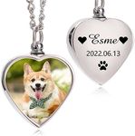 Custom Ashes Necklace Pet Memorial Gift with Photo Text,Personalized Dog/Cat Cremation Jewelry Keepsake.Double-sided customized heart-shaped pendant urn necklaces for dog cat lover Women and Men