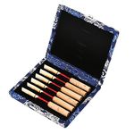 Porta Ance Oboe,Ammoon Oboe Reed Case,Protect Against Moisture Wooden + Silk Cloth Cover Reed Case Holder Storage Box for 6pcs Oboe Reeds Maple Wooden Blue,Green,Red,Yellow,Brown(Blue)