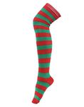 HDE Women's Extra Long Striped Socks Over Knee High Opaque Stockings (Red Green Stripes)