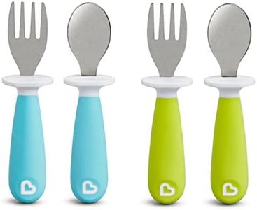 Munchkin® Raise™ Toddler Fork and Spoon Utensil Set, Rest Keeps Tip Off Table, BPA Free, 4 Pack, Blue/Green