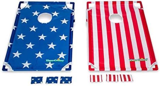YardCandy USA Flag Print Portable Outdoor Game. This American Flag Themed Stars & Stripes Portable Cornhole Toss Game is Easy to Set up and Start Playing.
