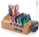 Pezin & Hulin Desktop Charger Station, Charging Dock Organizer for Multi Devices, with Wire Cables and Charger HUB 5 Ports, Compatible with Phones, Tablets and Smartwatch