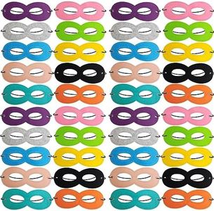 TIHOOD 50PCS Superhero Masks Felt Masks Eye Masks Half Masks Party Masks Kids Mask with Elastic Ribbon for Party, Masquerade, Halloween, Multicolor