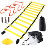 Yaegoo Speed Agility Training Set, Speed Training Equipment, Includes 1 Agility Ladder, 12 Disc Cones, 4 Hurdles, 1 Resistance Parachute, 1 Jump Rope, 4 Steel Stakes, 1 Carry Bag