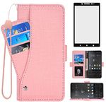 Asuwish Compatible with BlackBerry KEY2 Wallet Case Tempered Glass Screen Protector and Leather Flip Cover Card Holder Stand Cell Accessories Magnetic Phone Cases for KEY 2 Two KEYtwo Women Men Pink