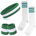 ONUPGO 5 Pieces Sweatbands Socks Set Striped Sports Headband Wrist Sweat Bands Striped High Tube Sock Set for Men Women and 80s Costumes Theme Party