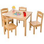 HONEY JOY Kids Wooden Table and 4 Chairs Set, 5 Pieces Set Includes 4 Chairs and 1 Activity Table, Toddler Table for 2-6 Years, Playroom Furniture, Picnic Table w/Chairs, Dining Table Set (Natural)