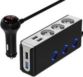 Quick Charge 3.0 Cigarette Lighter Adapter, Cossato 120W 12V/24V 3-Socket Power Splitter DC Outlet with 8.5A 4 USB Ports Multifunction Car Charger, LED Display Voltage, Upgraded On Off Switch