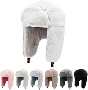 Peicees Winter Hats for Men Womens Fur Hats Russian Ushanka Trapper Hat with Ear Flaps Warmer for Adult Boys Girls White