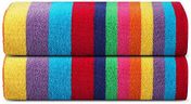 SweetNeedle Beach Towels for Adults Pack of 2 - Miami Vibe Multi Cabana Stripe Classic - 100% Cotton Terry Ringspun Pool Towel, Quick Dry, Super Absorbent Swimming large towel, 76 x 152 cm