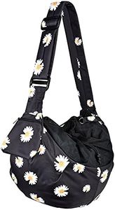 Petmolico Pet Dog Sling Carrier, Hands Free Pet Sling with Adjustable Padded Shoulder Strap Dog Cat Puppy Carrier Bag with Zipper Pocket for Subway Shopping Traveling, Black Daisy