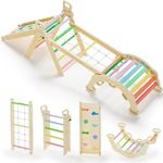 BlueWood 2024 8 in 1 Pikler Triangle Climbing Set Montessori Climbing Set Toddler Climbing Toys Indoor Baby Jungle Gym Pikler Climbing Toys Toddler Climber Indoor Playground for Kids - Rainbow