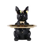 XYQXYQ Multi-Functional Bulldog Statue, Resin Dog Butler Decoration Storage Tray, Creative Cute Dog Storage Tank, Applicable Wallet Key Necklace (Black)