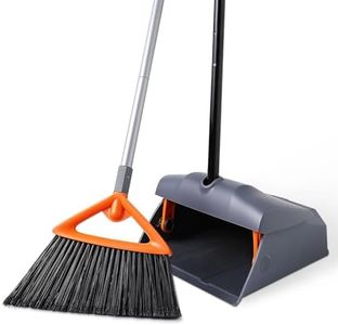 CLEANHOME Heavy Duty Broom with Dustpan Combo Set Indoor and Outdoor Dual Purpose,Stiff Bristle Commercial Angle Broom and Standing Dust Pans with Long Handle for Sweeping Home,Kitchen,Yard,Grey