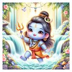 Akki Wold God Little Shiv and River Wall Poster for Livng Room, Kids Room, Office (Size - 46CM X 46CM)