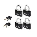 Master Lock 9140EURQBLKNOP Pack of 4 Key Padlocks in Aluminium with Vinyl Cover, Black, 4 x 5.9 x 1.3 cm