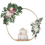 NUPTIO Wedding Cake Stand Gold : 29.6CM Cupcake Flower Display Pedestal Wood Table Arch Stands with Base Metal Round Floral Hoop Centerpiece Decor for Birthday Party Christmas Festival Baby Shower