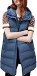 Tanming Women's Long Puffer Vest Cotton Sleeveless Puffy Jacket with Removable Hood (Blue-XXL)