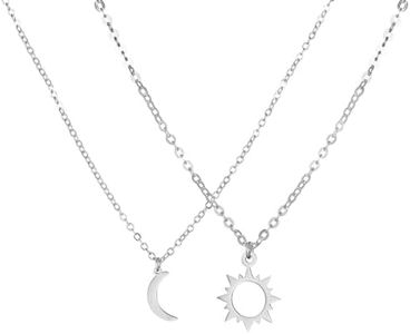 YHIJSR 2 Piezas Collar de Sol y Luna Collares de Amistad de Plata a Juego Collar de Pareja