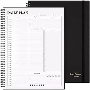 Planner Undated, Asten Daily Agenda with To Do List, Hourly Schedules for Women and Men, Spiral Appointment Book Elastic Closure, Inner Pocket 8.5'' x 11'' (Black) RIJIHUABEN-A4-HEI