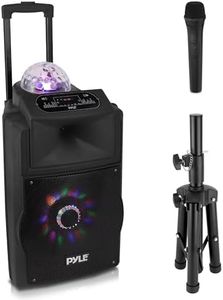 Pyle Portable PA System 30cm, 700W Bluetooth Party Speaker, Rechargeable DJ Sound System with Disco LED Lights, Wireless Microphone, USB/SD/Radio, Recording Mode, Battery Powered Speaker