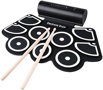 Lightahead Portable 9 Pads + 2 Pedals Electronic Roll Up Drum Set Kit with Built in Speakers, Drumsticks, and Power Supply