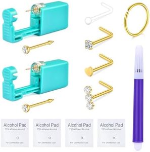 QWALIT Nose Piercing Kit Nose Ring Piercing Kit Self Nose Piercing Kit at Home Silver Black Gold Nose Piercing Kit With Nose Rings Disposable Nose Piercing Gun Kit, Stainless Steel, Plastic,