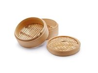 H&H Steamer Basket for Steaming 2 Levels with Lid Bamboo 14.5 cm