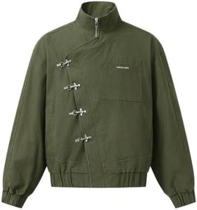 Aelfric Eden Vintage Streetwear Slant Placket Jacket for Men Green XS