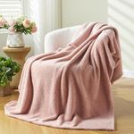 NEWCOSPLAY Knitted Pink Blanket Super Soft Plush Throw for Couch Fuzzy Fluffy Microfiber Lightweight Blanket for Bed Sofa All Season Use (Pink, Throw(50"x60"))