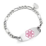 Stainless Steel Medical Alert ID Bracelet for Woman Medical Diabetes Bracelets Pink 8", Free Engraving