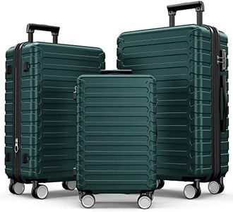 SHOWKOO Luggage Sets Expandable ABS Hardshell 3pcs Clearance Luggage Hardside Lightweight Durable Suitcase Sets Spinner Wheels Suitcase with TSA Lock (Dark Green)