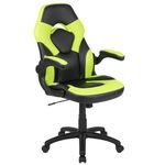 Flash Furniture X10 Gaming Racing Office Ergonomic Computer PC Adjustable Swivel Chair with Flip-up Arms, Neon Green/Black LeatherSoft, Polyurethane