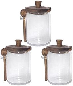 Set of 3 Glass Jars Containers with Airtight Wooden Lids and Scoop，Piscepio Clear Canister Jars Set with Spoon for Kitchen Food Storage Coffee Tea Sugar Decorative Countertop Organization Jars 31 oz