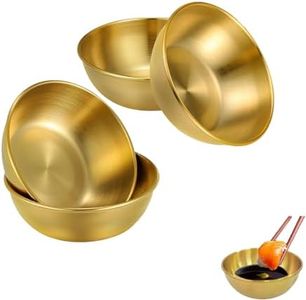 Roczential 4 Pack Golden Dipping Plate Stainless Steel Gold Dip Bowl, Seasoning Dish,Round Condiment Tray, Sauce Plate, Sushi Dipping Bowls, Appetizer Trays, Condiment Dish for Restaurant, Home