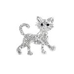 Cute Cat Brooch Pin Crystal Alloy Cat Brooch Sparkling Lucky Cat Brooch for Woman Girl Teens (Silver)