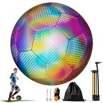 Reflective Football Size 5 Holographic Luminous Soccer Bright Football for Night Games and Training Glow in The Dark by Light Reflect Standard Flashing Soccer Ball for Kids Adults Outdoor Sports