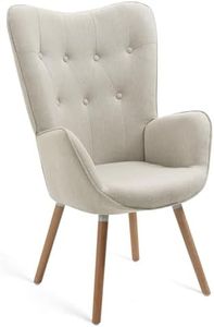 MEUBLE COSY Poltrona Imbottita Sedia da Salotto con Braccioli Poltroncina Relax in Tessuto con Schienale Alto Gambe in Legno per Camera da Letto Soggiorno, Beige, 66x71x109 cm