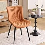 YOUTASTE Camel Dining Chairs Set of 2 Upholstered Mid Century Modern Kitchen Dining Room Chairs Armless Faux Leather Accent Chairs Metal Vanity Lounge Chair with Back for Living Room Bedrooms