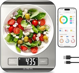 Ultrean Smart Food Kitchen Scale with Nutritional Calculator, Free App for Macro & Calorie Tracking, AI Scan, Digital Grams and Ounces for Weight Loss, Rechargeable, Stainless Steel, 33lb/kg
