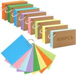 800 PCS Index Cards 3x5 Inches Colored Flash Cards with Ring, Punched Lined Flashcards Ruled Index Cards Notecards Study Cards Heavy Note Cards for Studying, Learning, School, College, Memory