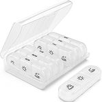 PULIV Weekly Pill Organizer 3 Times a Day, Portable Travel Pill Box 7 Day with Large Pill Containers, Light-Proof Pill Case for Vitamins, Medication, Supplements and Fish Oils, White