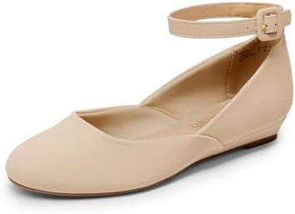 DREAM PAIRS Women's Dress Flats Ballet Low Wedge Round Toe Ankle Strap Comfortable Casual Flats Shoes,Size 8.5,Nude/Nubuck,REVONA