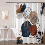 REZAYMRS Boho Shower Curtain with 12 Hooks, 72''x72'' Waterproof Polyester Fabric, Quick Dry, Weighted Hem, Abstract Geometry Shower Curtains for Bathroom, Modern Mid Century Shower Curtains