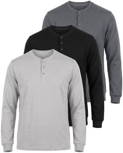 Real Essentials Mens LS Fleece Henley- Set 3, M