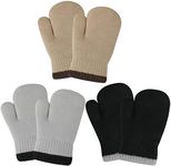 QKURT 3 Pairs Thickened Toddler Knitted Mittens, Solid Color Magic Thermal Winter Baby Gloves Thick Fleece Inner Knitted Full Finger Outdoor Gloves for most 1-3 Years Boys and Girls