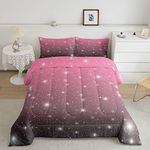 Erosebridal Pink Glitter Comforter Set Twin Size for Girls Women Kids, Rainbow Gradient Bedding Set Starry Sky Glitter Duvet Insert Sparkle Galaxy Twinkle Down Comforter with 1 Pillow Case, Grey