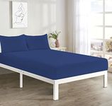 Fitted Bed Sheet With FREE MATCHING 2 X PILLOW CASES Poly Cotton Percale Easy Care Plain Dyed Bed Sheet Royal Blue Double