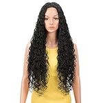 DÉBUT Lace Front Wig Long Curly Wig for Women 30 inches 263g Synthetic Hair Side HD Lace Parting 150% Density (1B: Black)